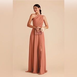 Birdy Grey One-Shoulder Kira Dress in Chiffon Terracotta